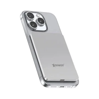 Xpower 5000Mah 20W 2In1 Wireless Ultra Thin Power Bank - Silver